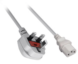 5A UK Plug to IEC C13 Mains Lead White