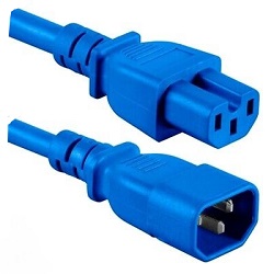 IEC C14 to C15 Power Extension Cable Blue