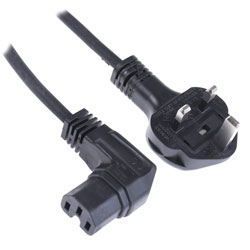 UK 13A Plug to Right Angled IEC C15 Cable Black
