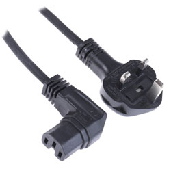 UK Plug to Right Angled IEC C15 Mains Lead