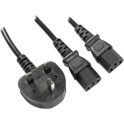 UK Plug to 2 x IEC C13 LSZH Y Splitter Cable