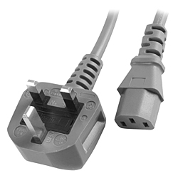 5A UK Plug to IEC C13 Mains Lead Grey