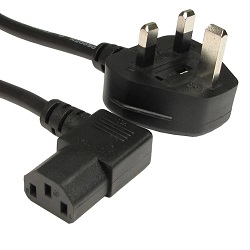 5A UK Plug to Right Angled IEC C13 Mains Lead (1.0mm2)