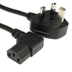 13A UK Plug to Right Angled IEC C13 Mains Lead