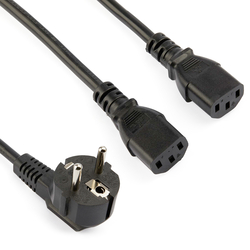 Euro Schuko Plug to 2 x IEC C13 Mains Y Splitter Cable