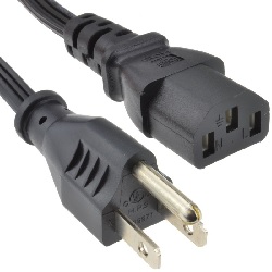 US 3 Pin Plug to IEC C13 Mains Lead Black