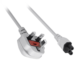 UK Plug to IEC C5 Cloverleaf Cable White