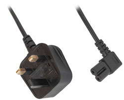 UK 3A Plug to Right Angled IEC C7 Figure 8 Cable Black